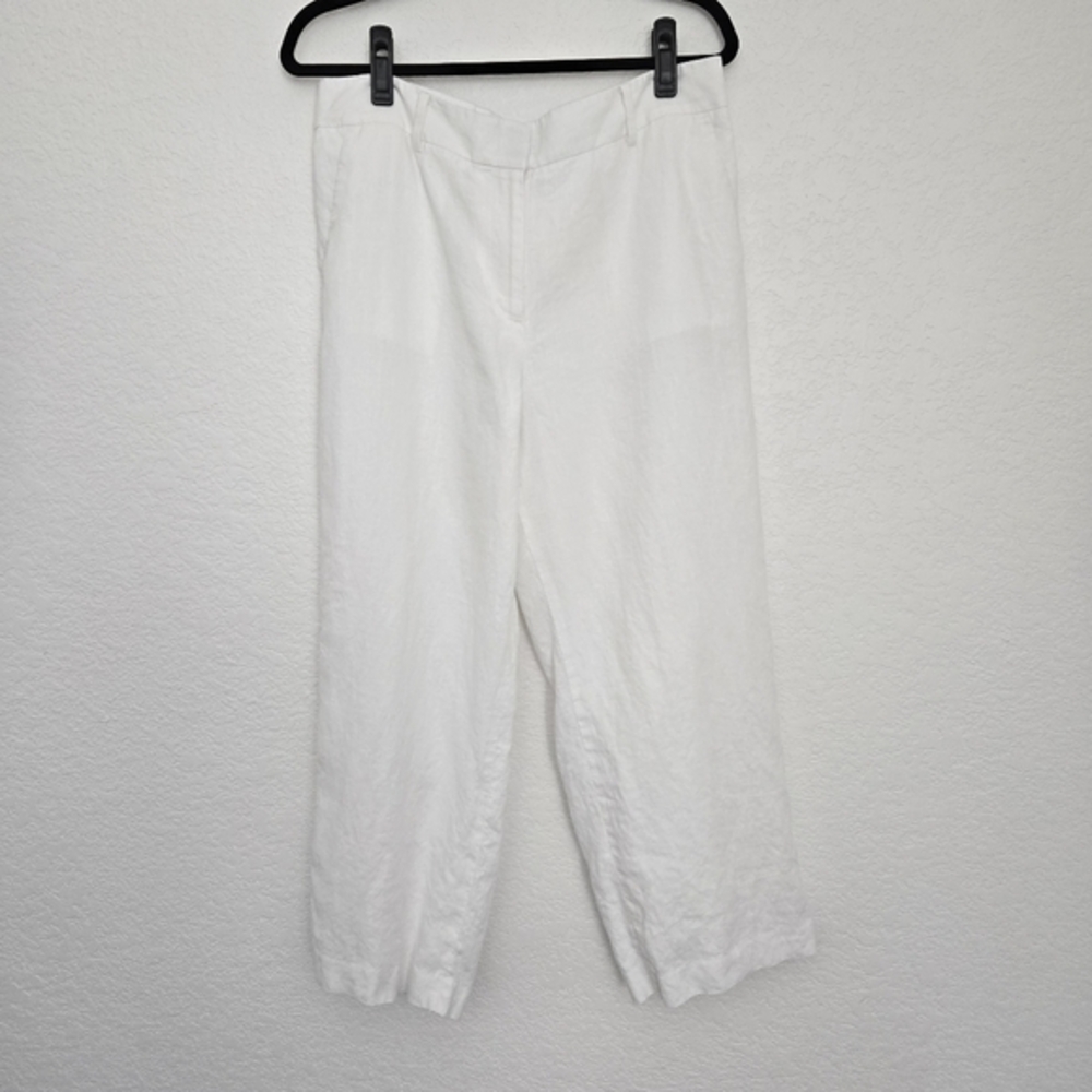 Talbots White 100% Linen Wide Leg Trousers‎ Pants Womens 12 Vacation Coastal